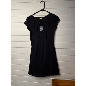 NWT! PRINCE & FOX Black Short Sleeve Lace Up Neck T Shirt Dress S
